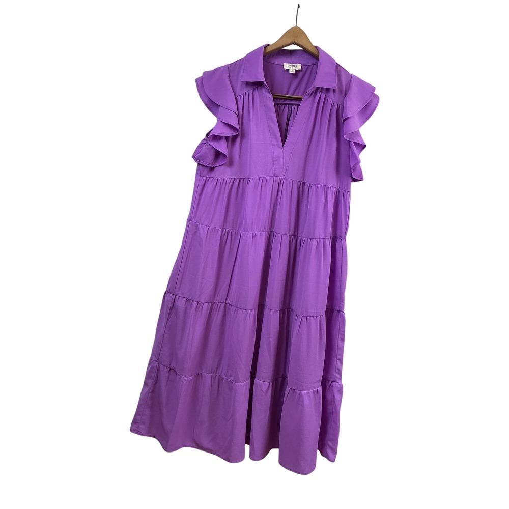 Umgee Purple Tiered Maxi Dress Ruffle Cap Sleeve V-Neck Pockets Medium A6973 - Picture 10 of 10